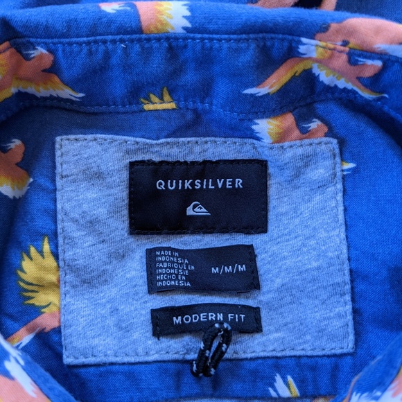 Quiksilver Button Up Shirt Parrots Modern Fit Blue - Picture 11 of 11